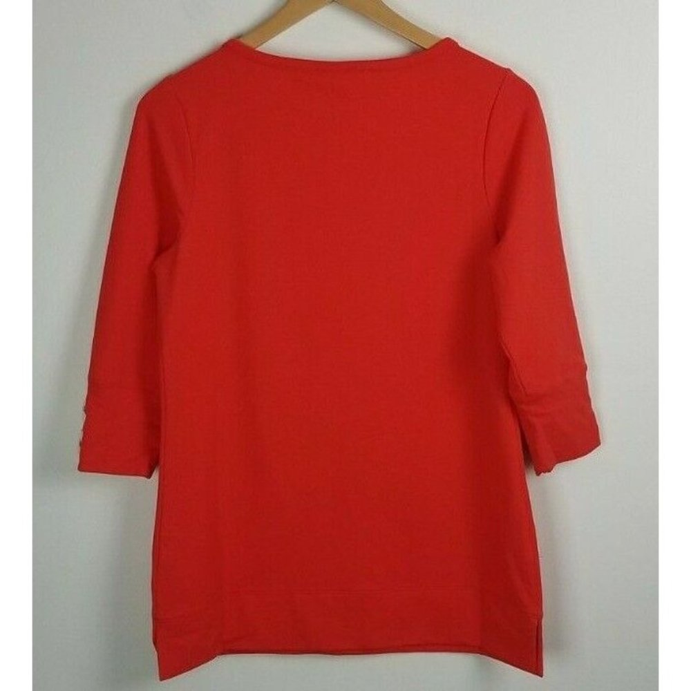 Denim & Co. Sz. XXS French Terry 3/4-Sleeve Boatneck Lace Up Sleeve Tunic Red - Picture 5 of 5
